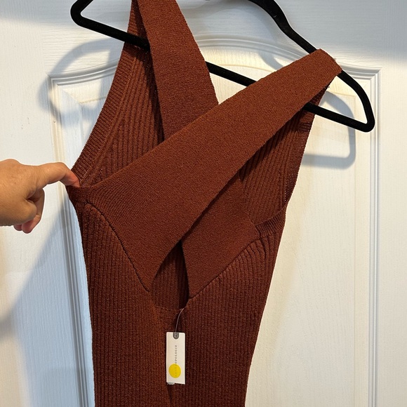 Anthropologie tank top dress.  Cross back.  Thick, Ribbed. Dark brown. Medium - Picture 2 of 4